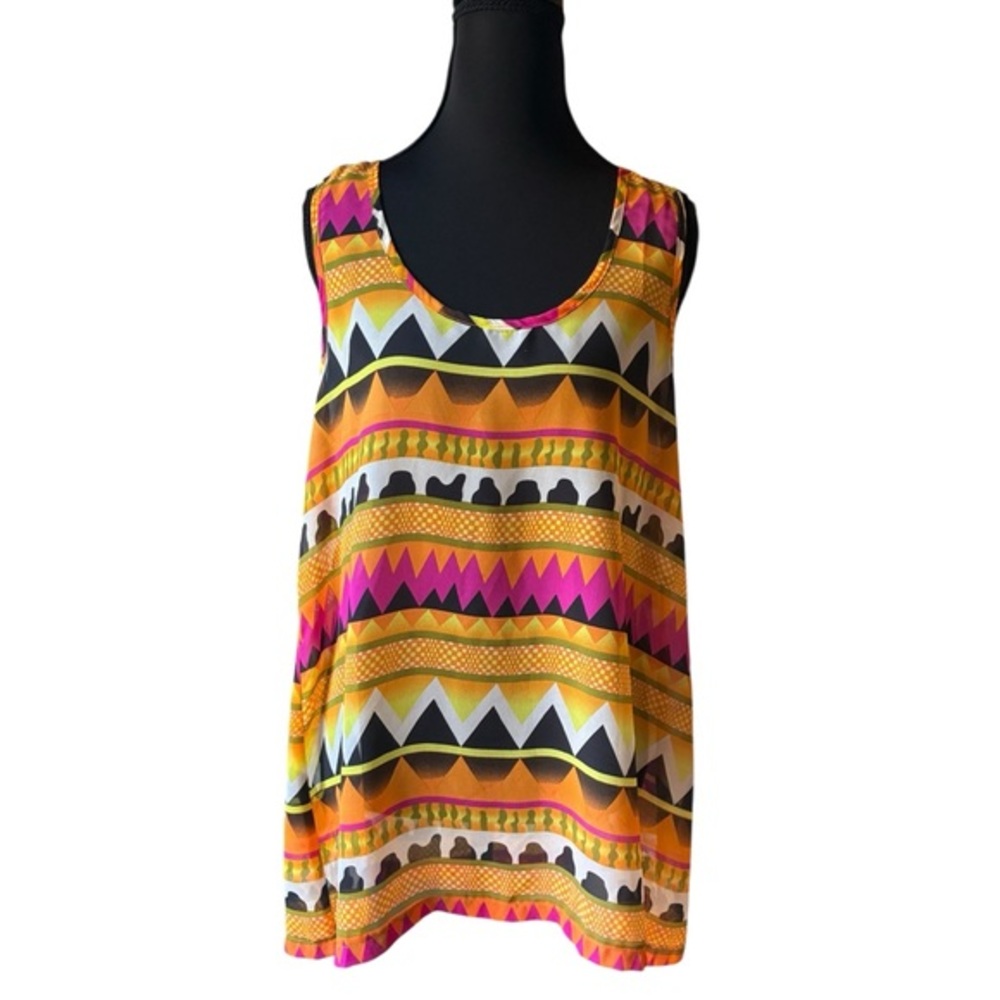 Umgee Aztec Tribal Zipper Back, Tank Top, Size Medium, Colorful & Lightweight
